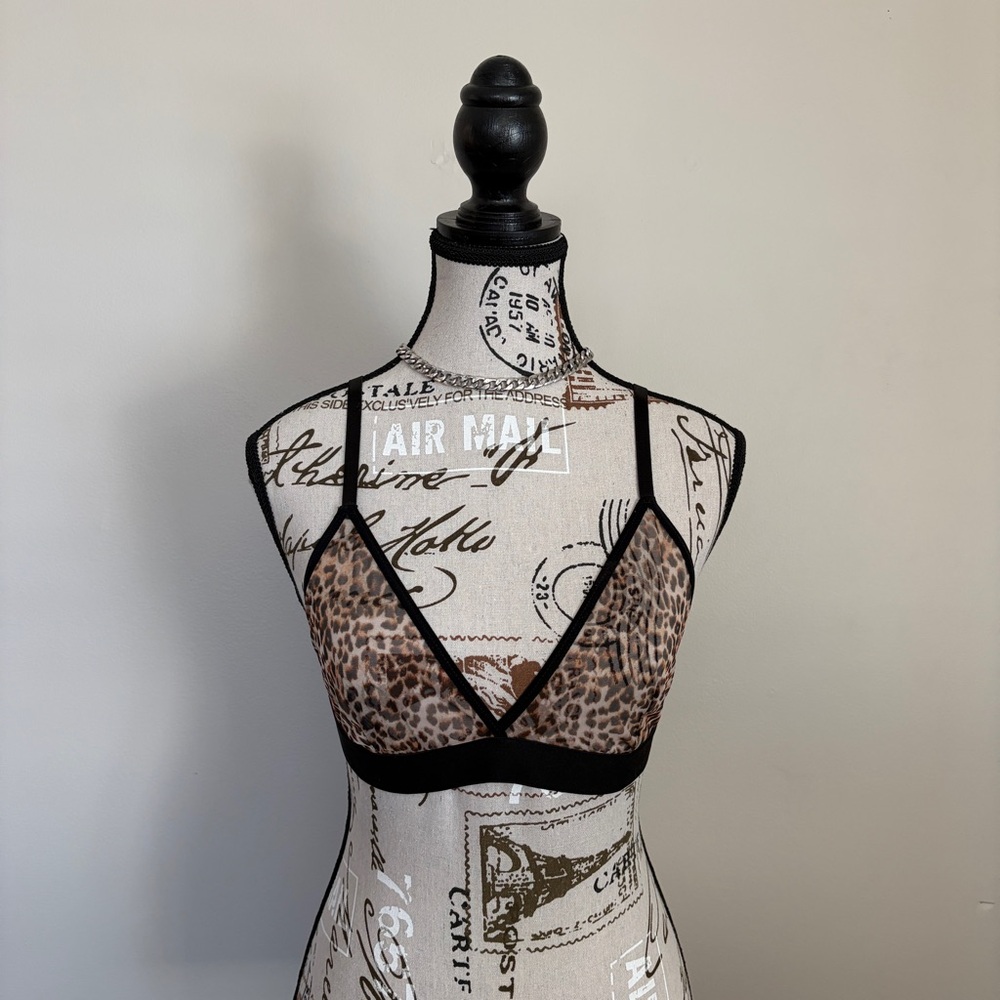 Y2K leopard print mesh layering bralette